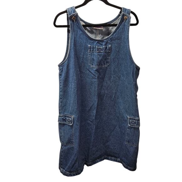North Crest Dresses & Skirts - VTG 90s Overall Dress Denim Jean Cargo Blue Sleeveless Grunge Teacher Sz L